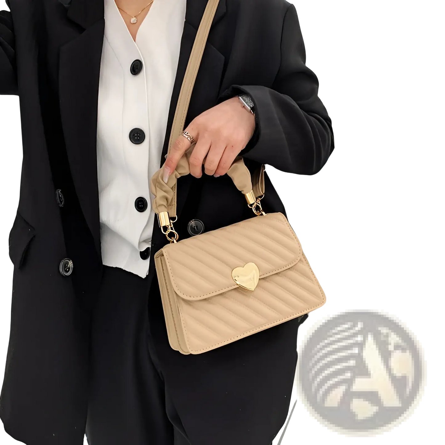 Quilted Heart Clasp Crossbody Bag with Ruched Handle