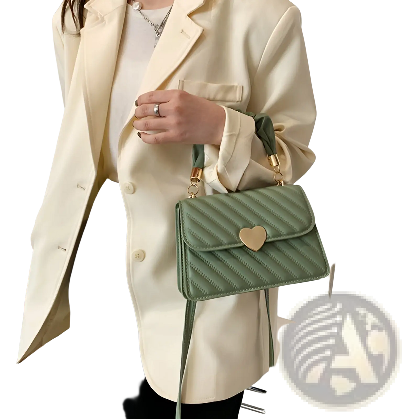 Quilted Heart Clasp Crossbody Bag with Ruched Handle