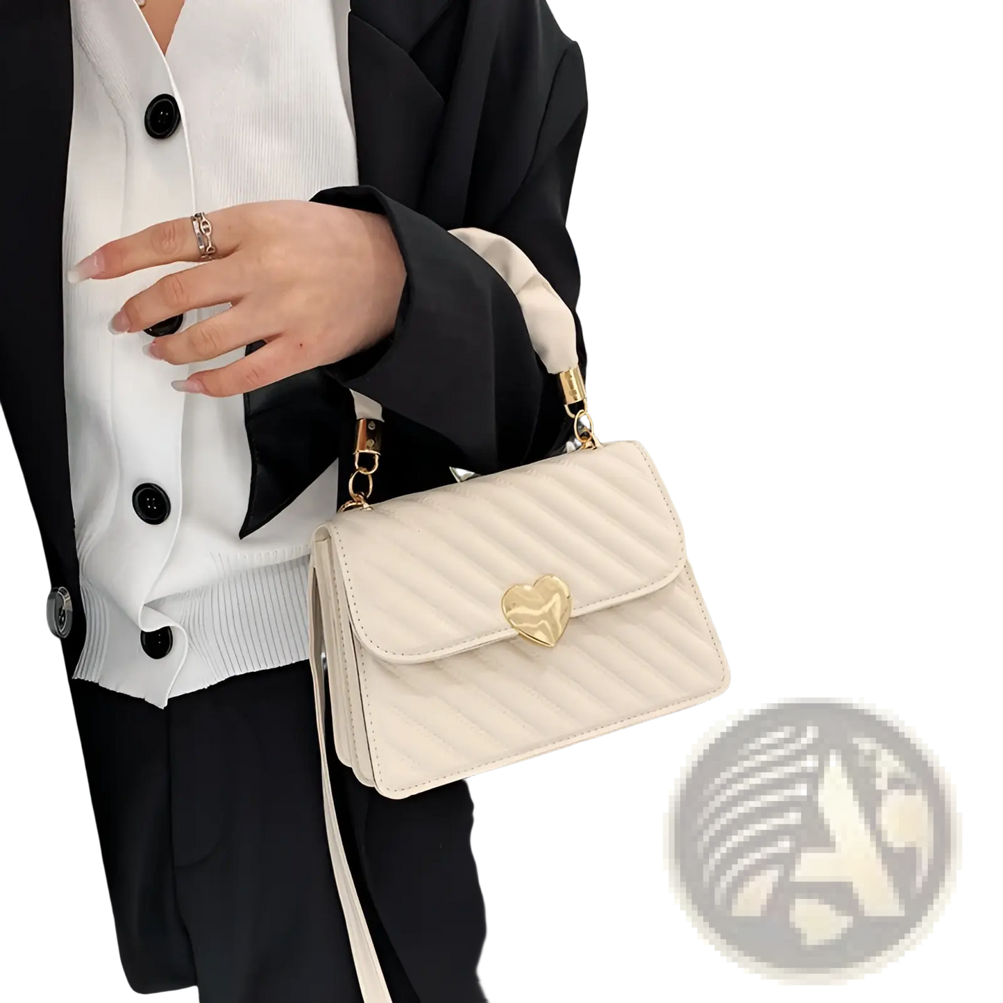 Quilted Heart Clasp Crossbody Bag with Ruched Handle