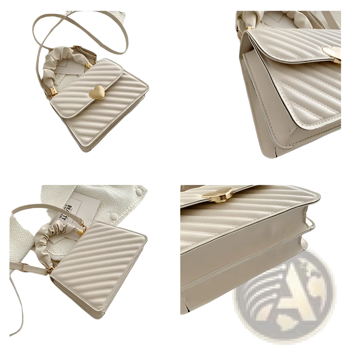 Quilted Heart Clasp Crossbody Bag with Ruched Handle