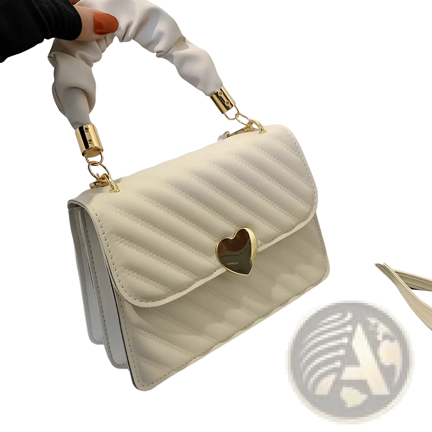 Quilted Heart Clasp Crossbody Bag with Ruched Handle