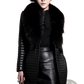 Quilted Leather Coat with Plush Fur Collar