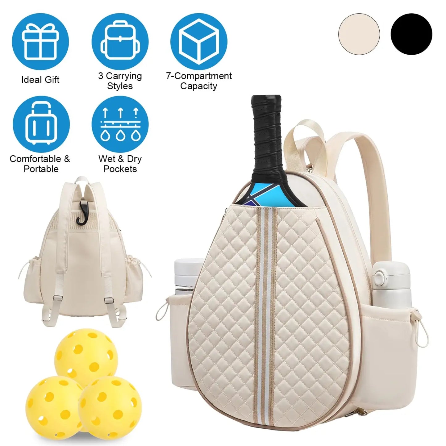Quilted Waterproof Pickleball Sling Bag with Wet Pocket