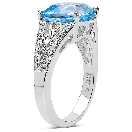 5.05 कैरेट का असली ब्लू टोपाज और 0.05 ct.t.w असली डायमंड एक्सेंट स्टर्लिंग सिल्वर की अंगूठी