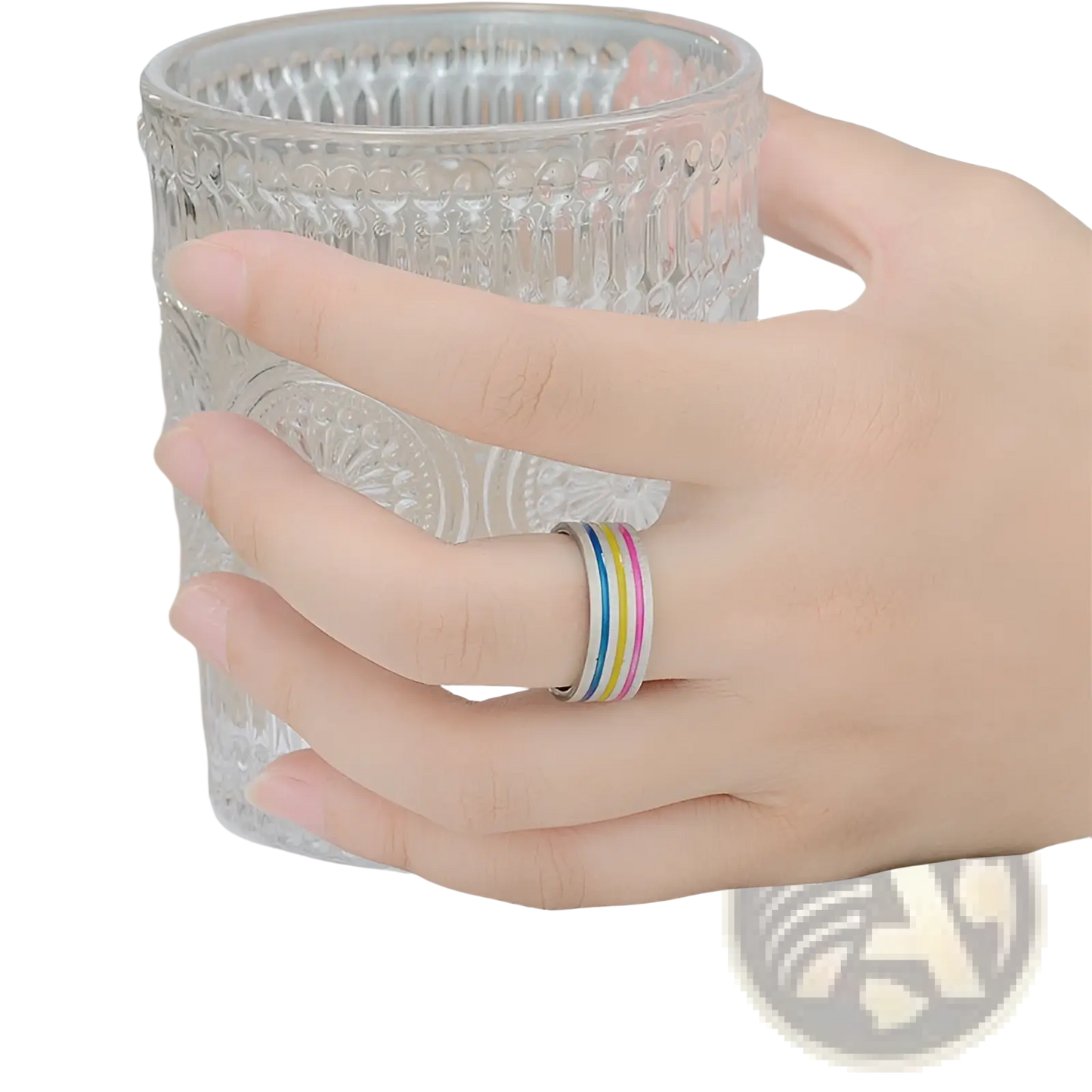 Rainbow Enamel Inlay Stainless Steel Unisex Band Ring