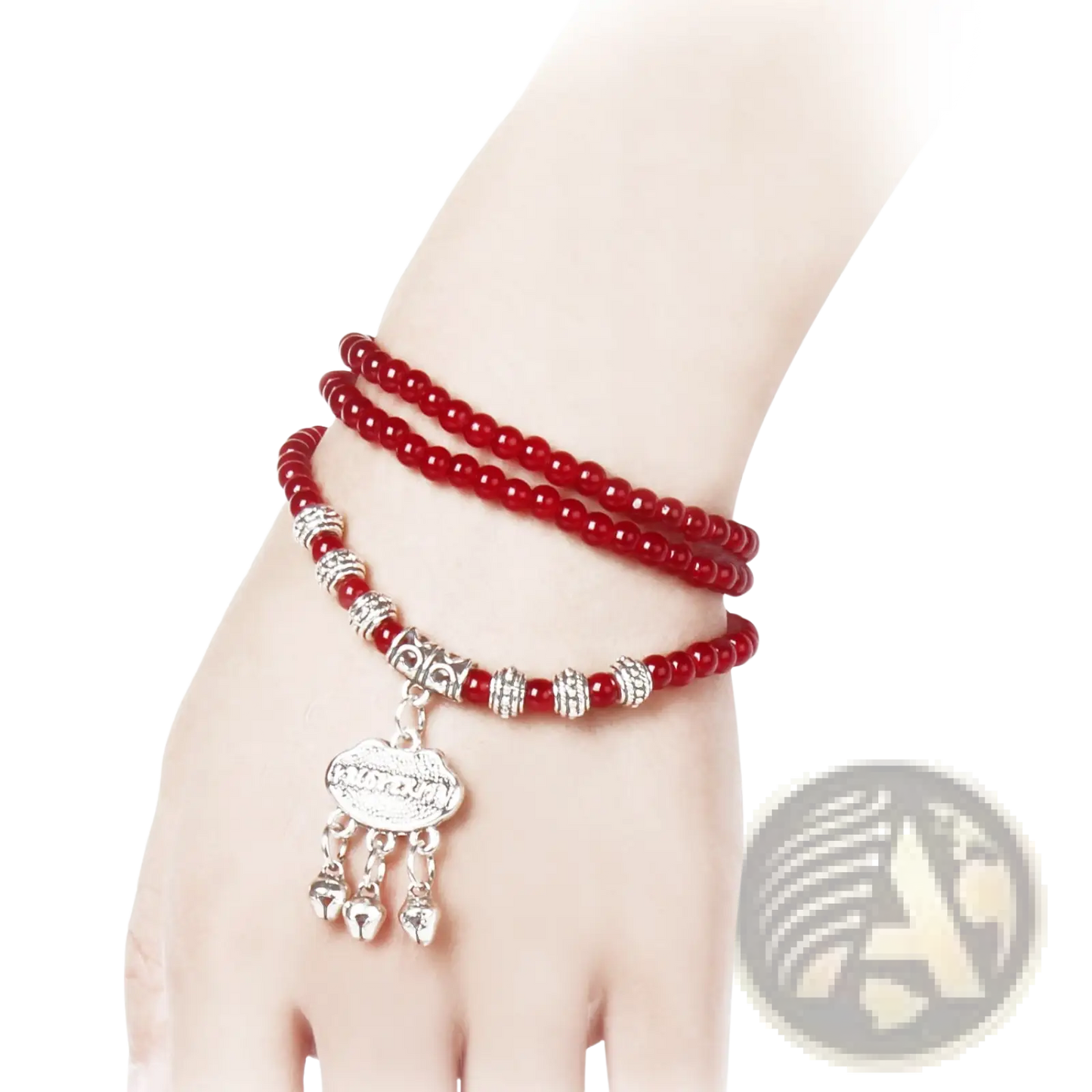 Red Agate Good Luck Bracelet with Engraved Protect Charm