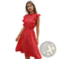 Red Floral Chiffon Ruffle Maxi Dress