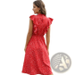 Red Floral Chiffon Ruffle Maxi Dress