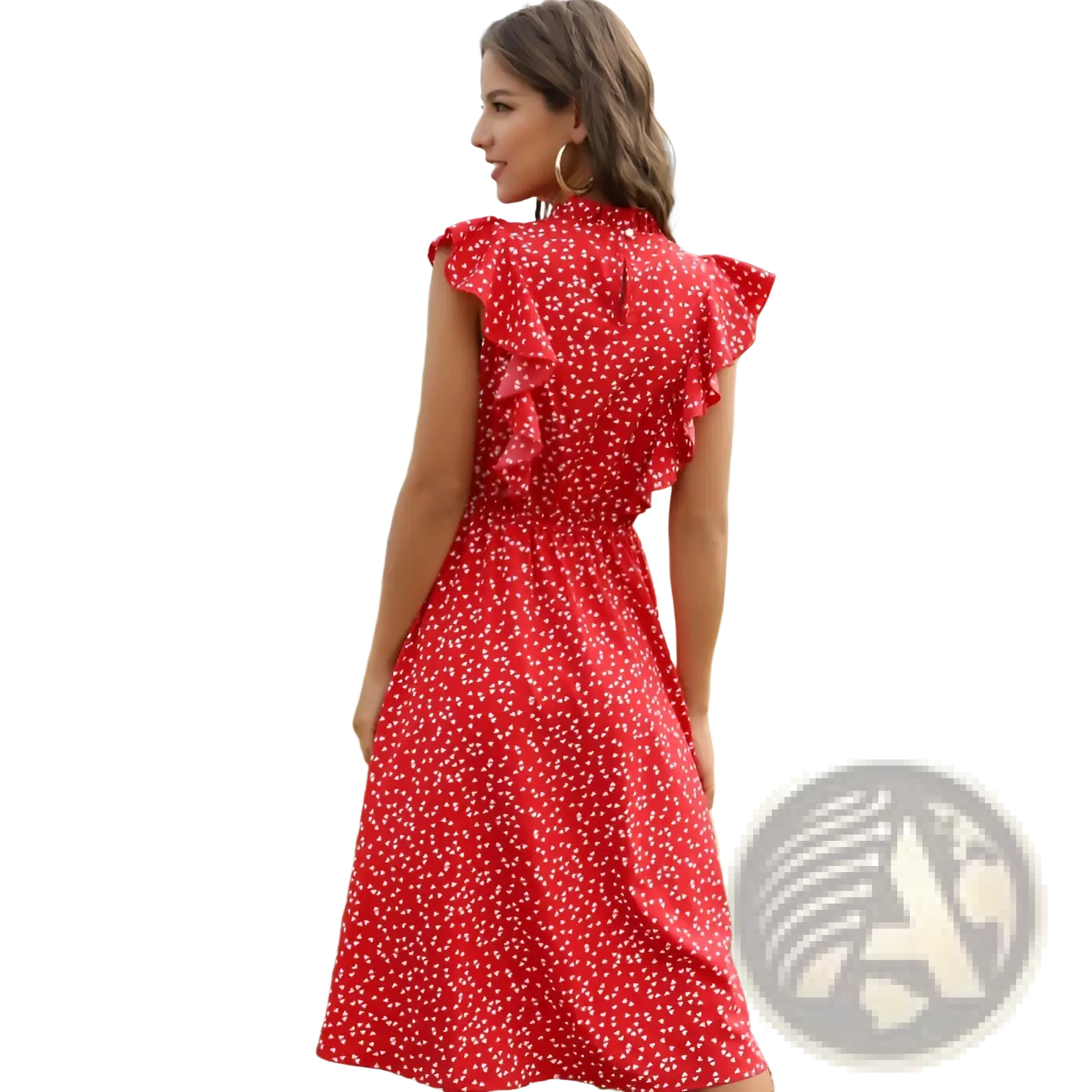 Red Floral Chiffon Ruffle Maxi Dress
