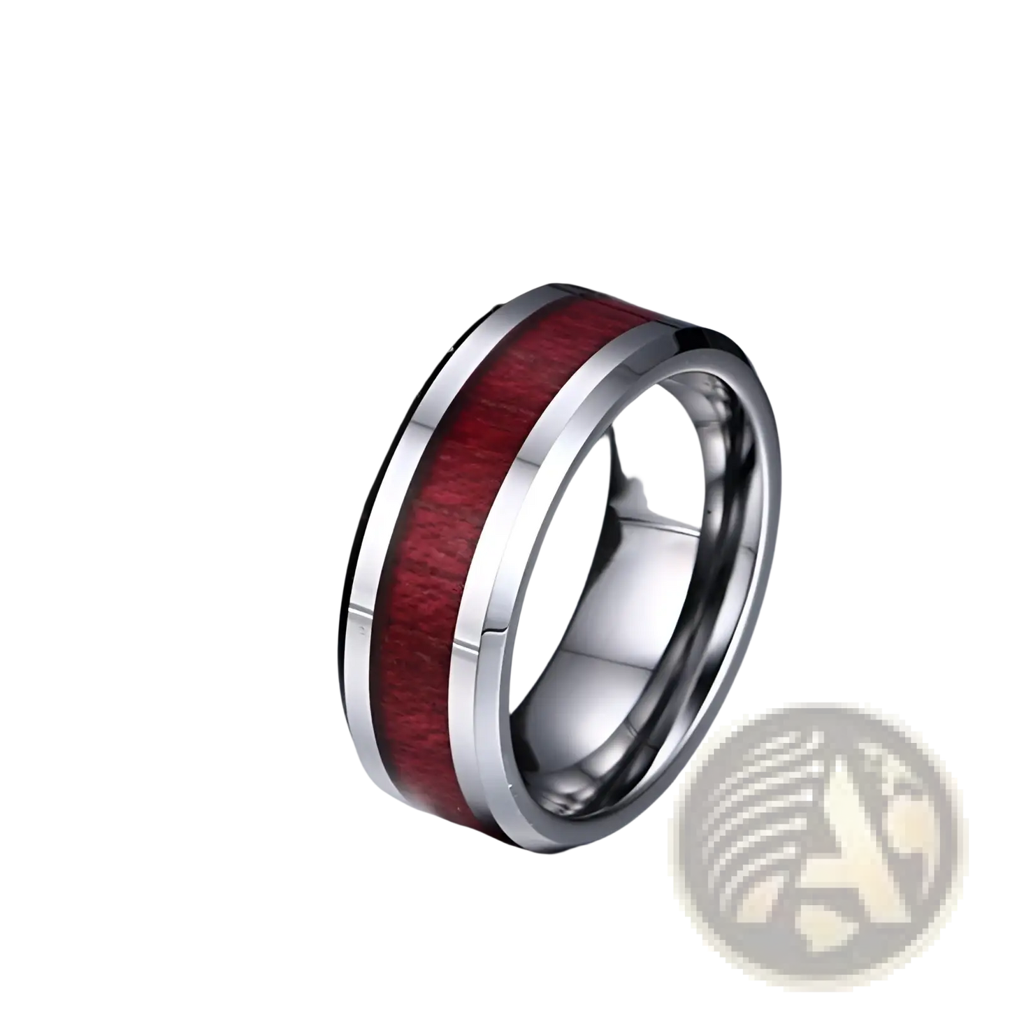 Red Wood and Zircon Inlay Couple Wedding Ring Set