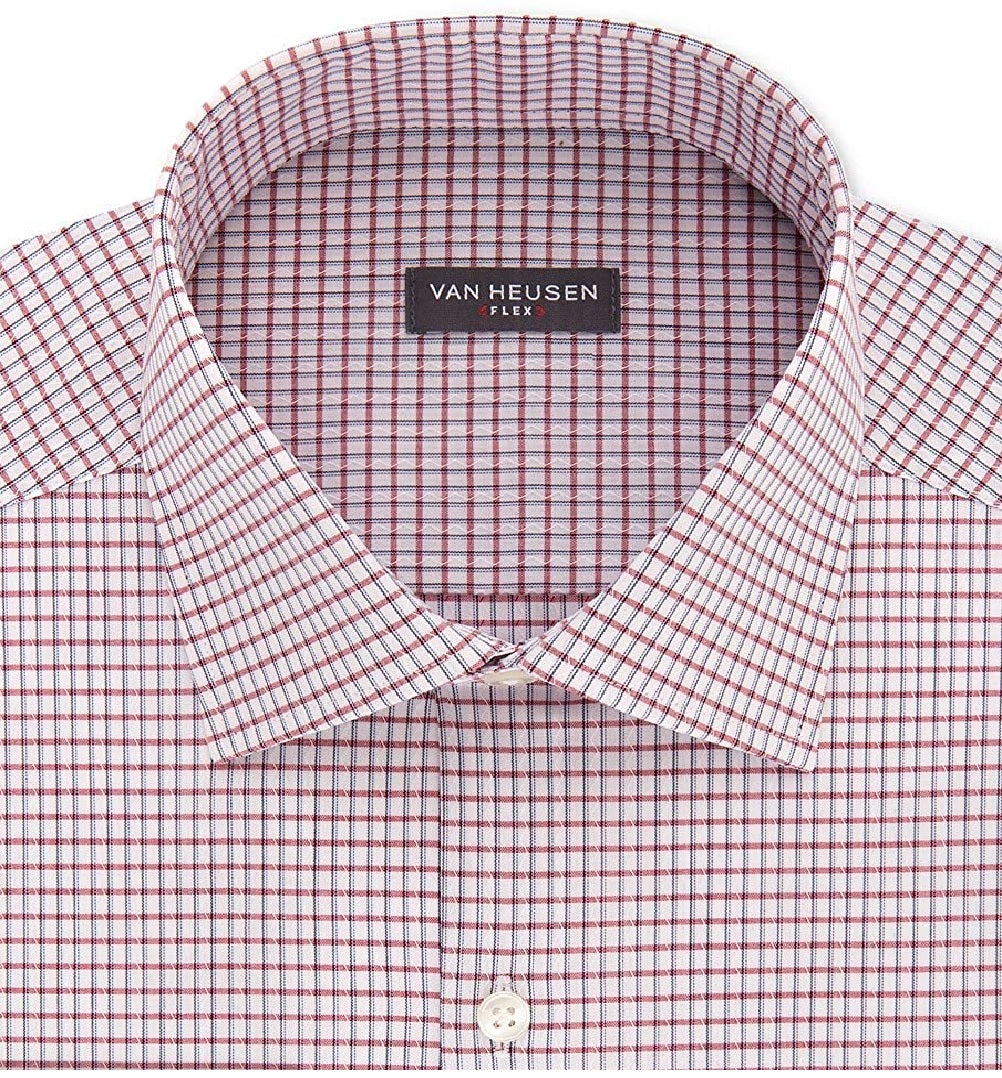 Van Heusen Men's Classic/Regular-Fit Performance Stretch Wrinkle-Free Flex-Collar Check Dress Shirt Red Size 18-34-35
