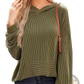 Relaxed Fit Ribbed Knit Bell Sleeve Hoodie