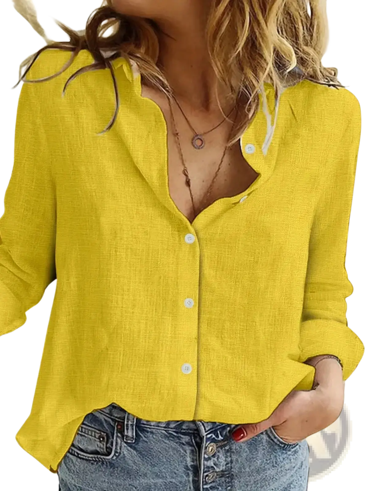 Relaxed Fit Textured Linen Long Sleeve Button Up Shirt