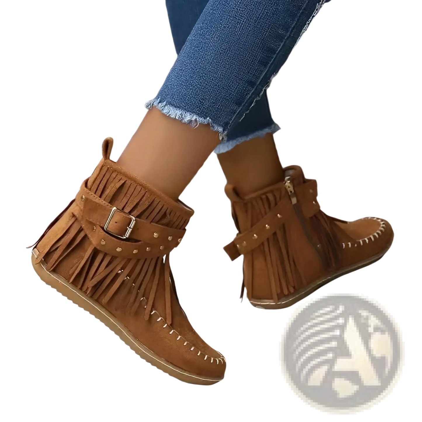 Retro Ankle Boots with Rivet Tassel Suede Flat Shoes