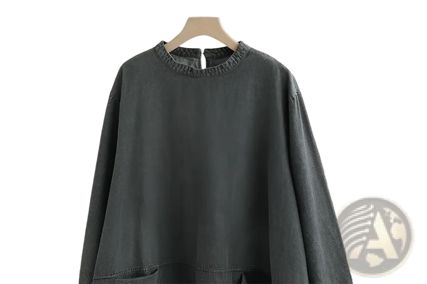 Retro Artistic Plus Size Dark Gray Denim Tunic Dress