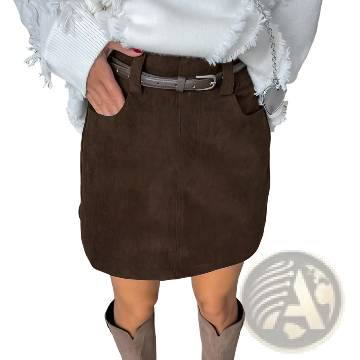 Retro Corduroy Mini Skirt with Matching Belt