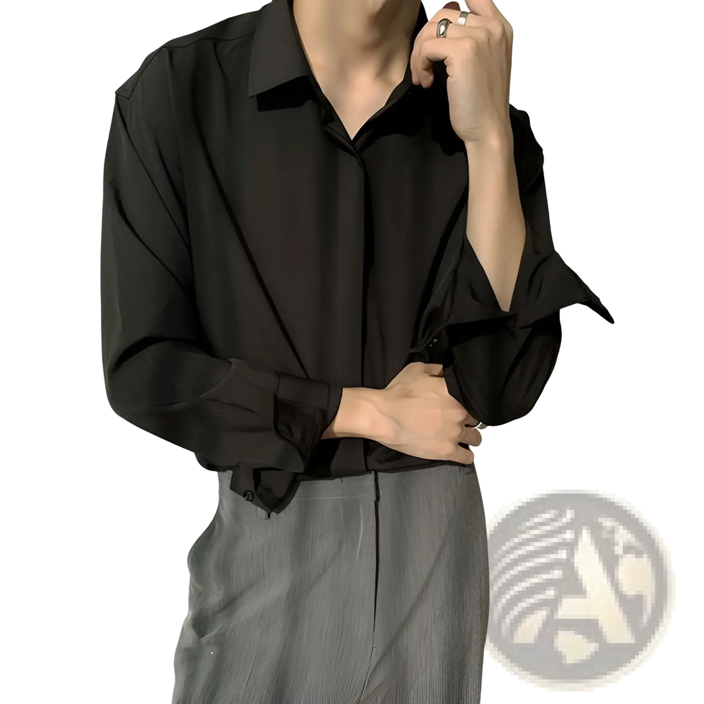 Retro Drape Wrinkle Resistant Satin Button Down Shirt