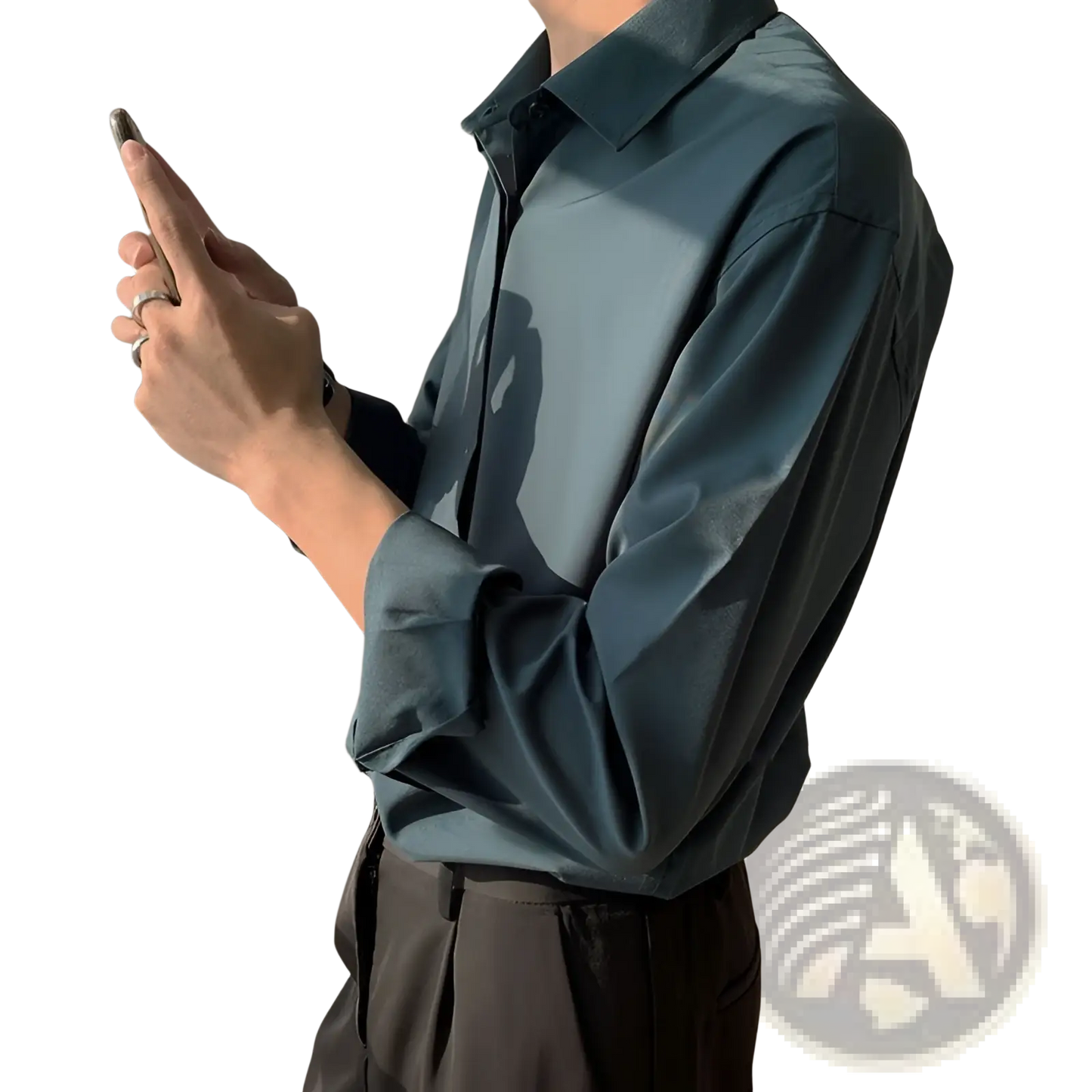Retro Drape Wrinkle Resistant Satin Button Down Shirt