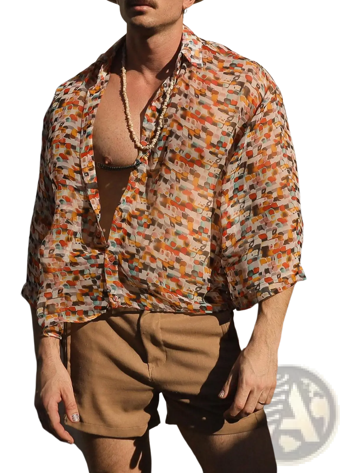 Retro Geometric Sheer Oversized Vacation Shirt