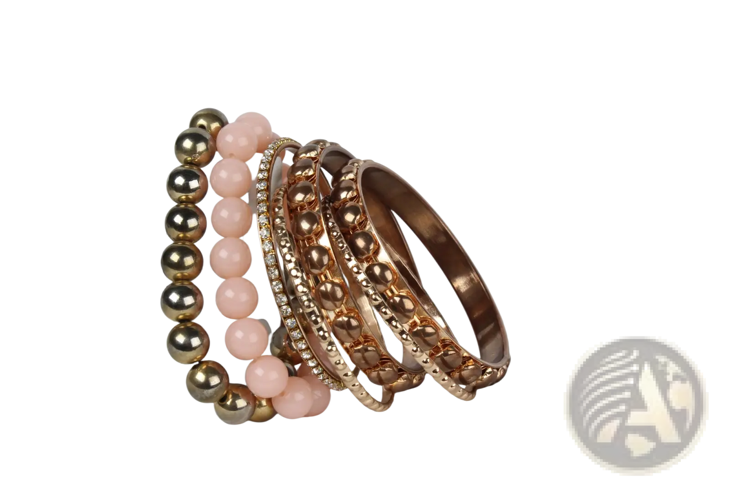 Retro Gold and Pink Rhinestone Bangle Bracelet Set