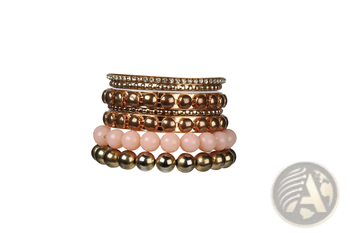 Retro Gold and Pink Rhinestone Bangle Bracelet Set