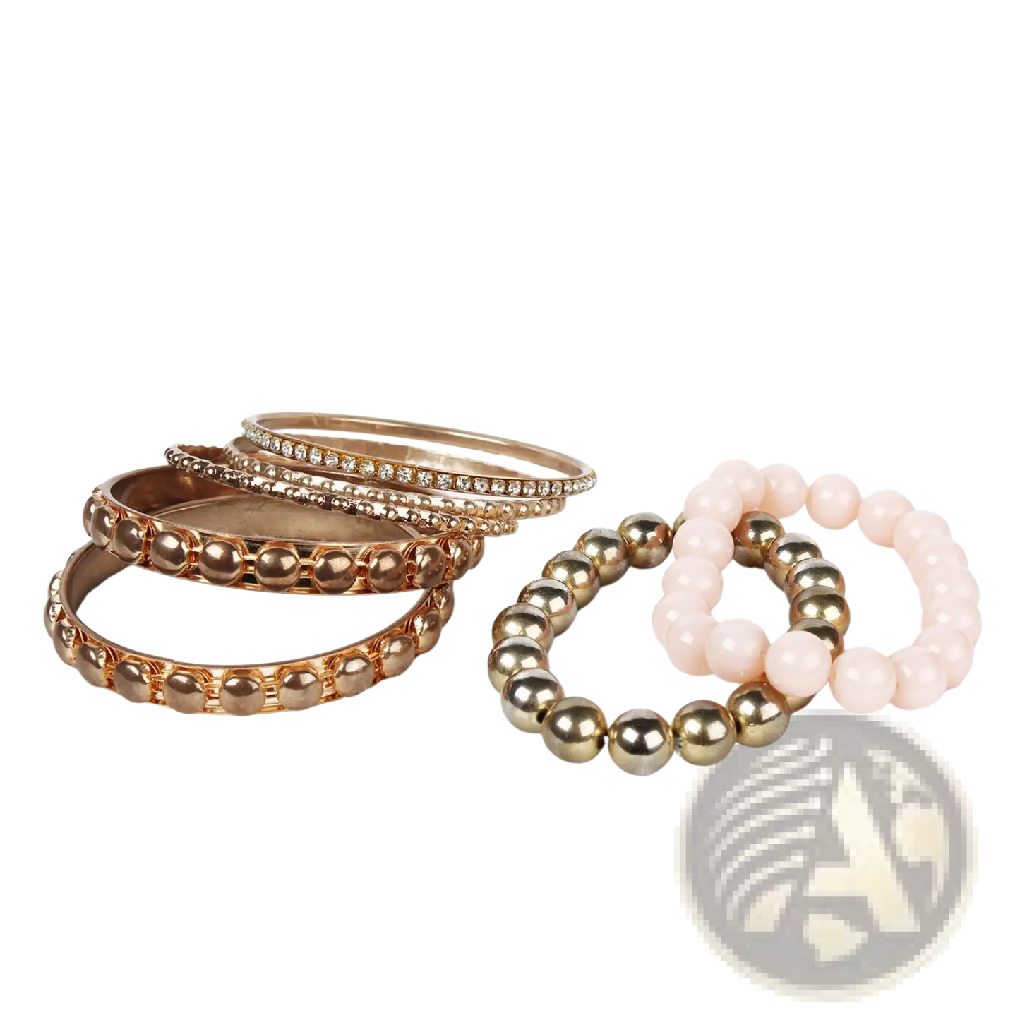 Retro Gold and Pink Rhinestone Bangle Bracelet Set