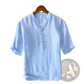 Retro Japanese Style Loose Linen Mandarin Collar Shirt