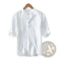 Retro Japanese Style Loose Linen Mandarin Collar Shirt
