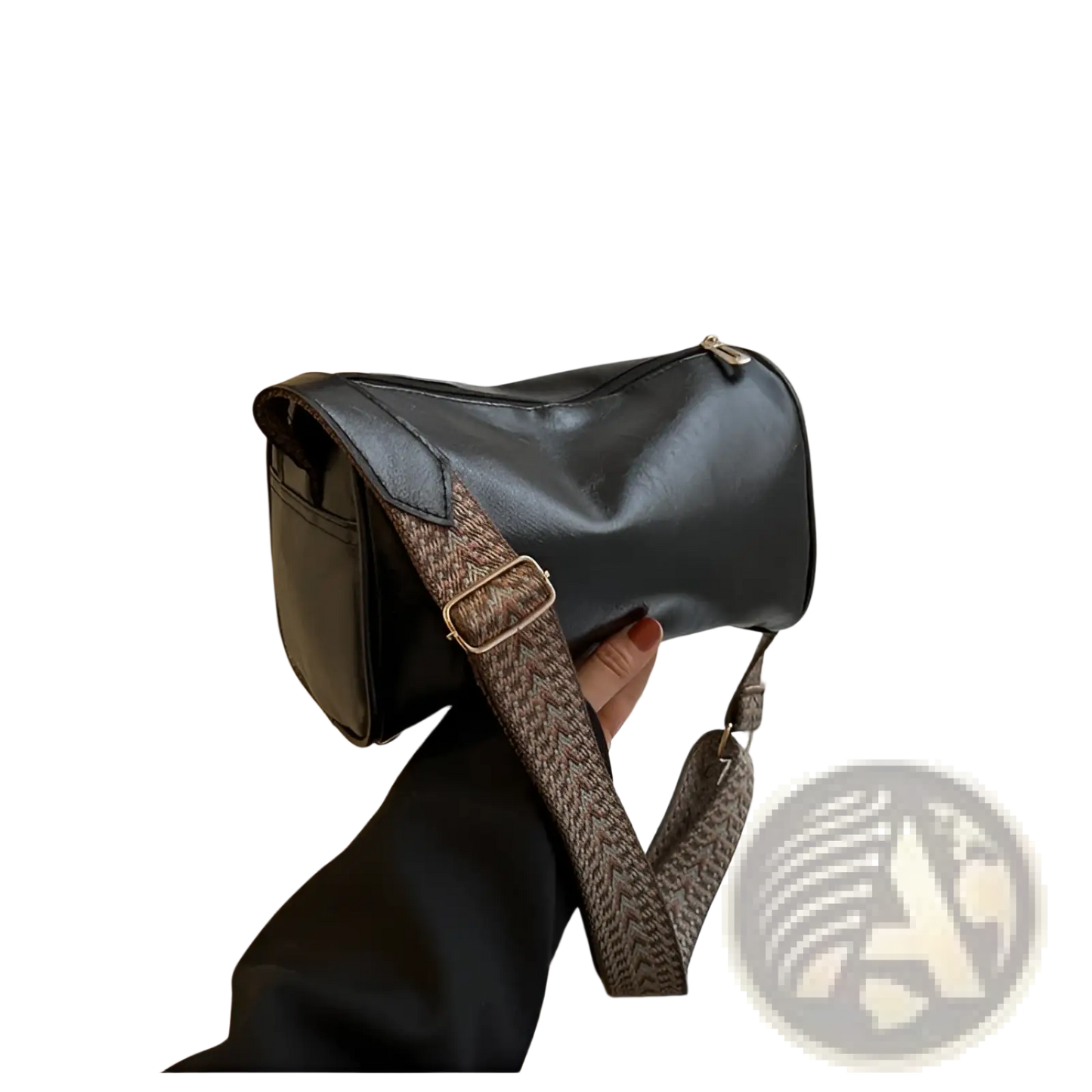 Retro Leather Crossbody Bag with Patterned Strap