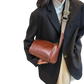 Retro Leather Crossbody Bag with Patterned Strap