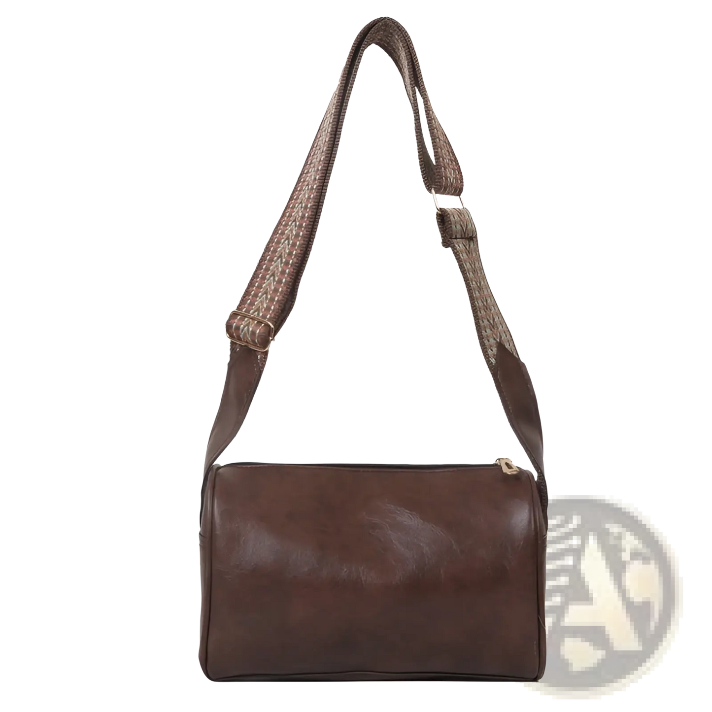 Retro Leather Crossbody Bag with Patterned Strap