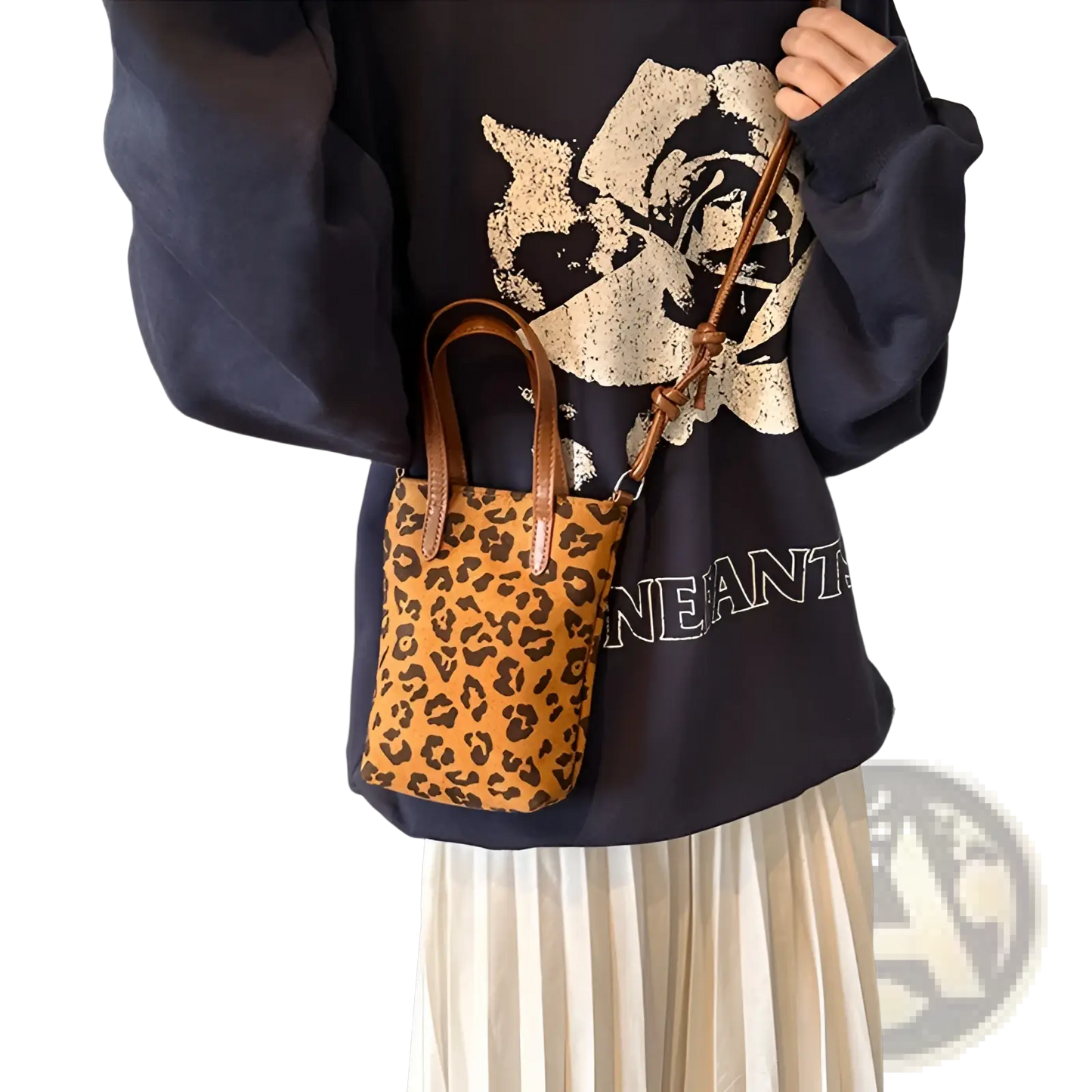 Retro Leopard Print Suede Mini Bucket Crossbody Bag