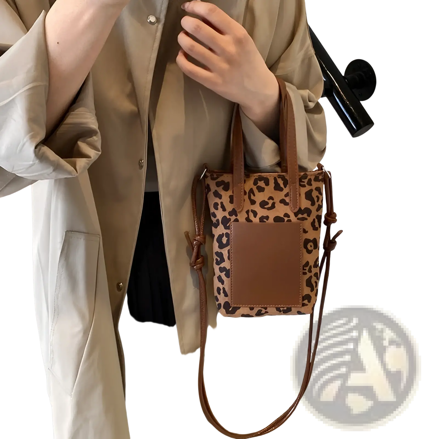 Retro Leopard Print Suede Mini Bucket Crossbody Bag