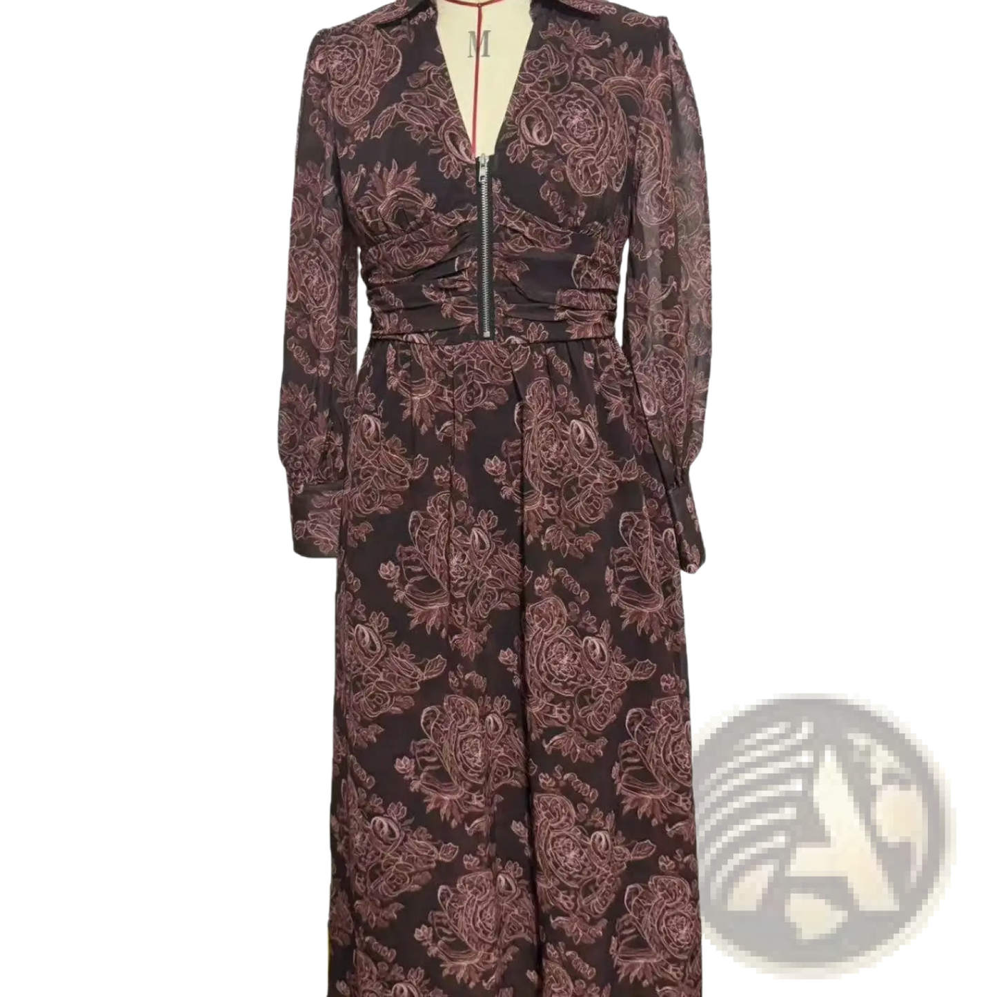 Retro Paisley Print Long Sleeve Maxi Dress
