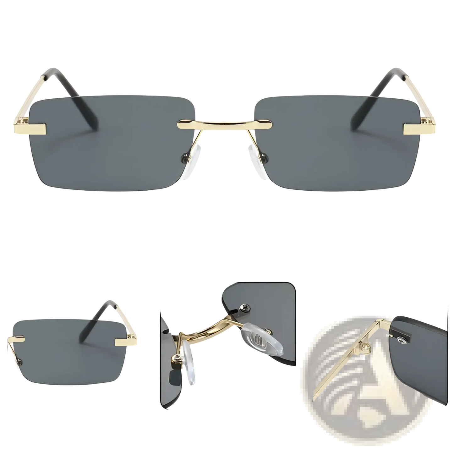 Retro Rimless Square Gold Trim Sunglasses 6 Pack