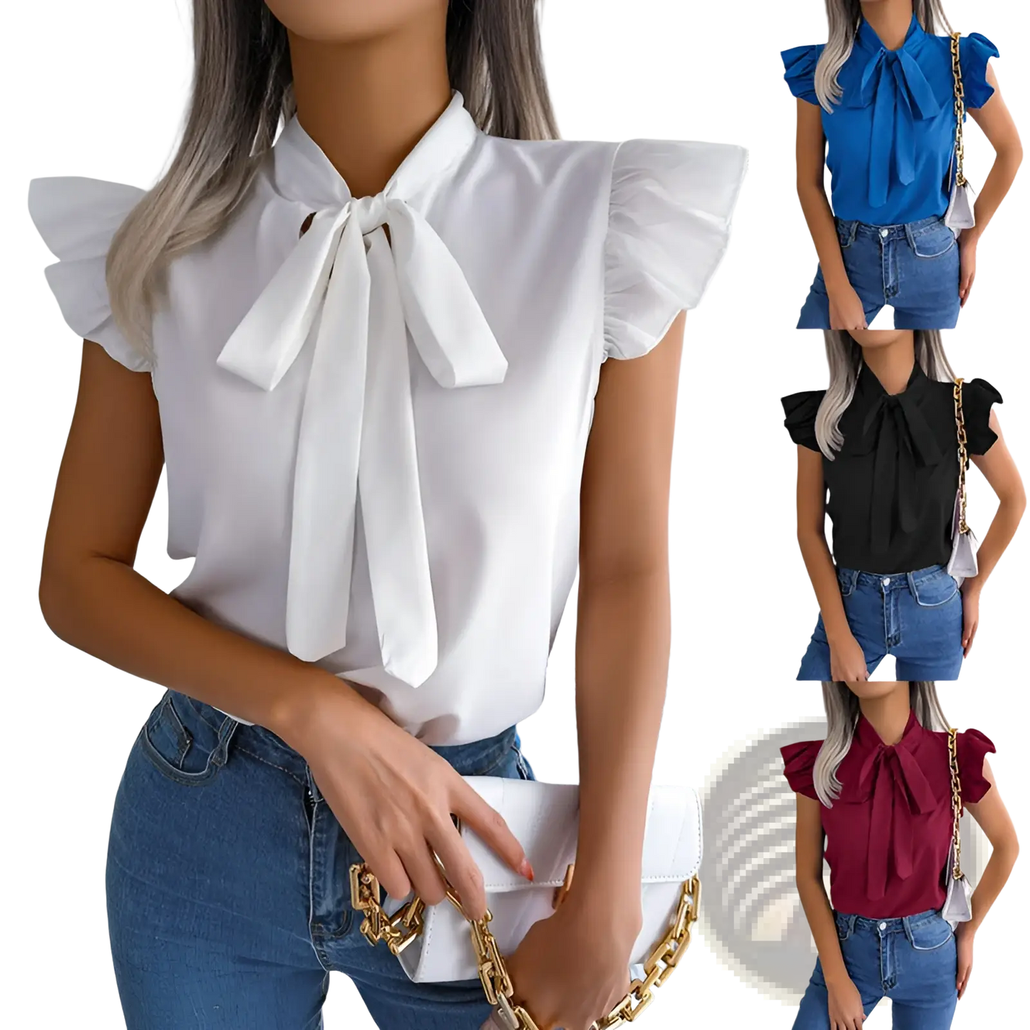 Retro Ruffled Bowknot Short Sleeve Blouse