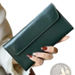 Retro Slim Cowhide Leather Flap Wallet with Contrast Stitching