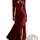 Retro Western Buttoned Front Maxi Dress with High Slit