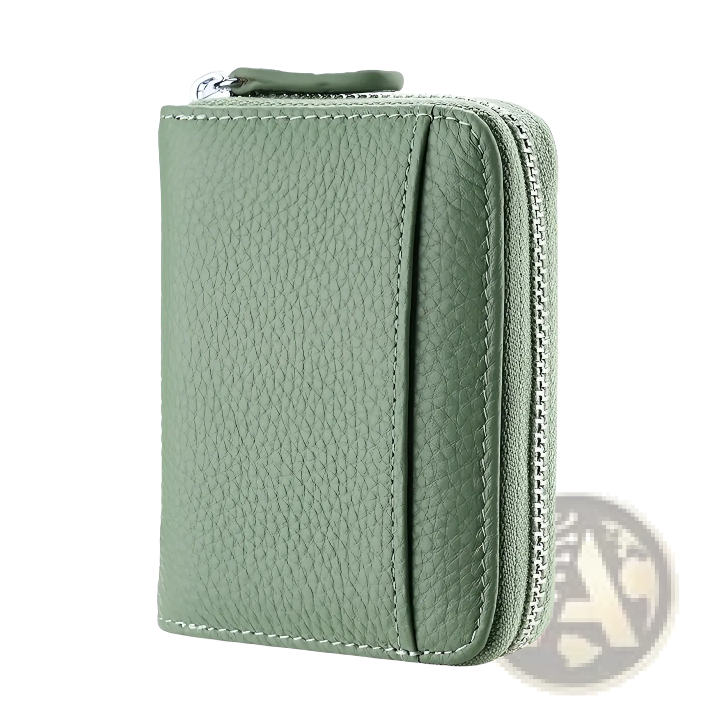 Rfid Leather Card Wallet with Zipper Coin Pocket Sage Green