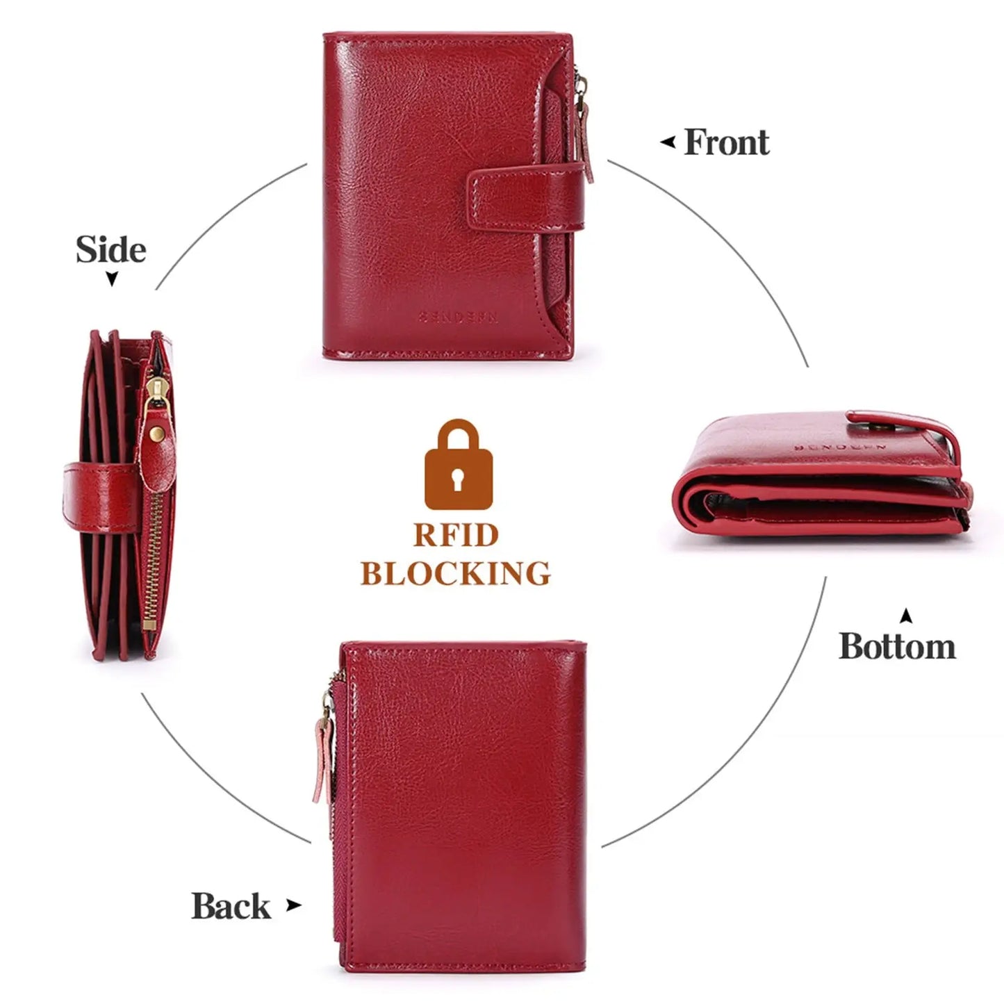 Rfid Leather Wallet with Zipper and Anti Theft Feature