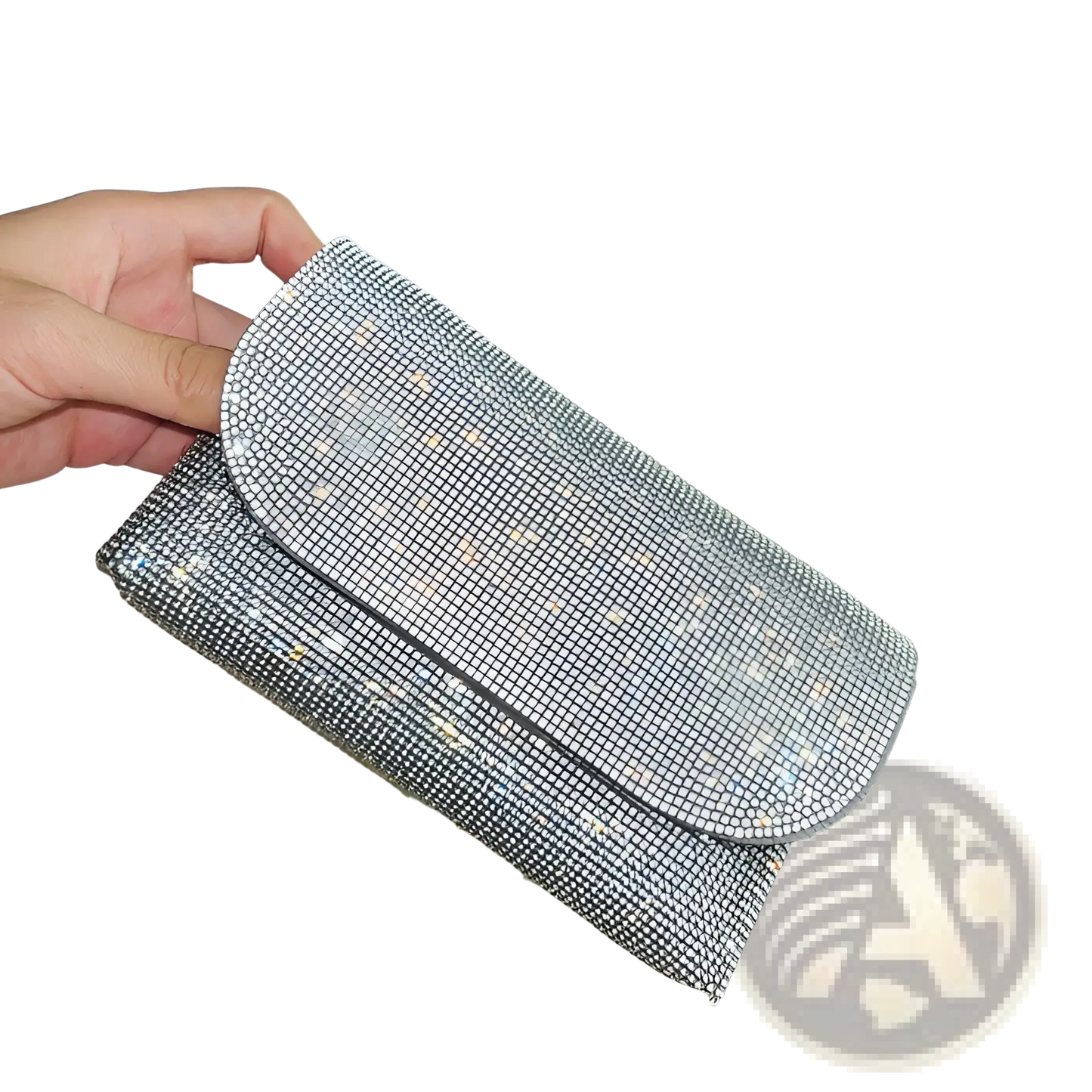 Rhinestone Clutch Bag with Silver Chain Strap