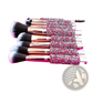 Rhinestone Makeup Brush Set with Bag 10 Piece Pink