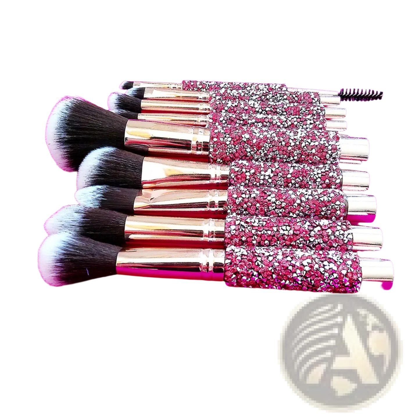 Rhinestone Makeup Brush Set with Bag 10 Piece Pink
