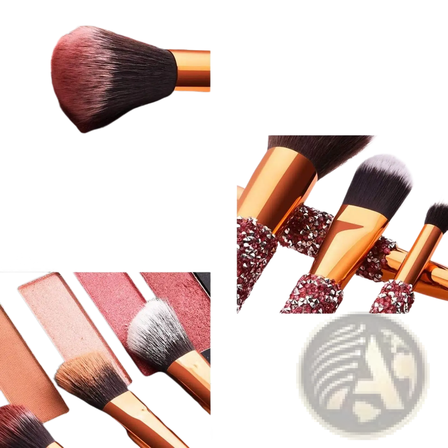 Rhinestone Makeup Brush Set with Bag 10 Piece Pink
