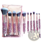 Rhinestone Makeup Brush Set with Bag 10 Piece Pink