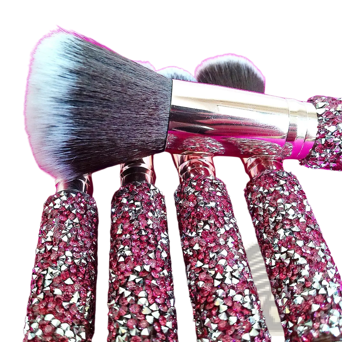 Rhinestone Makeup Brush Set with Bag 10 Piece Pink