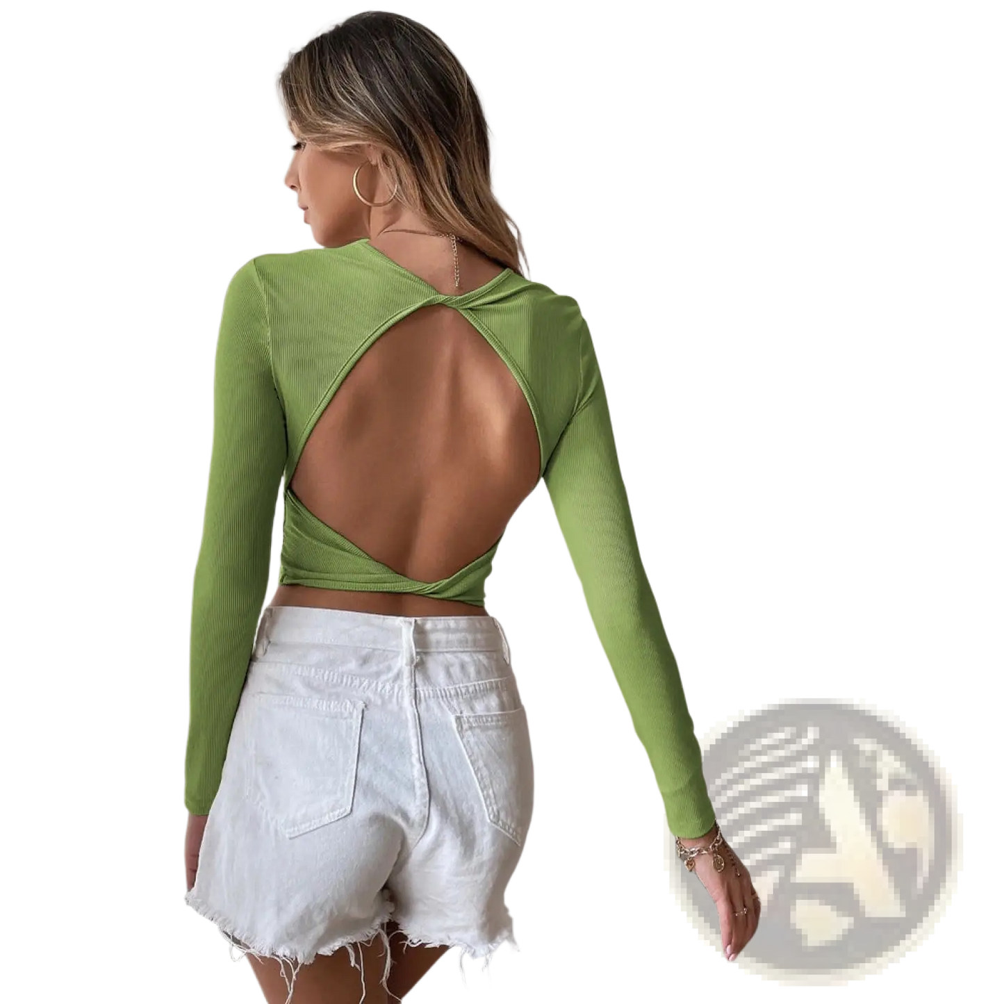 Ribbed Backless Slim Fit Long Sleeve Crop Top