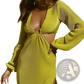 Ribbed Cutout Long Sleeve High Slit Maxi Dress