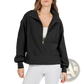 Ribbed Half Zip Pullover Sweatshirt with Gold Accents