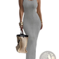 Ribbed Knit Square Neck Sleeveless Midi Dress